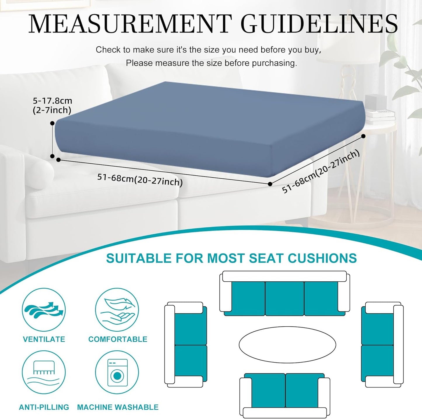 Skiennix 12-Piece Stretch Patio Cushion Covers - Washable Outdoor Sofa Slipcovers | Gray Blue