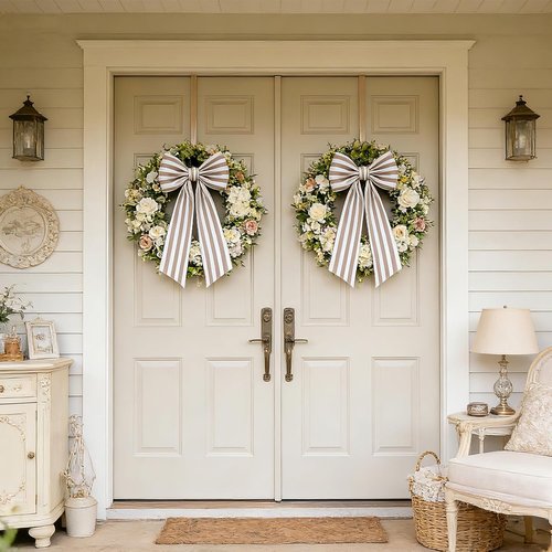 AZYM Wreath Sash Set - Elegant Ribbon Accessories for Indoor/Outdoor Decor | White & Beige