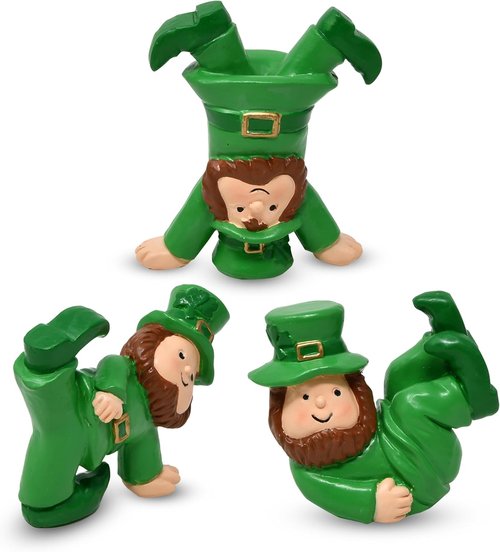 Gift Boutique St. Patrick's Leprechaun Figurines - Set of 3 Mini Irish Resin Decor for Home & Garden