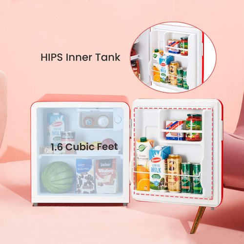 COMFEE' 1.6 Cubic Feet Solo Series Retro Refrigerator Sleek Appearance HIPS Interior, Energy Saving, Adjustable Legs, Temperature Thermostat Dial, Removable Shelf, Perfect for Home/Dorm/Garage [Red]