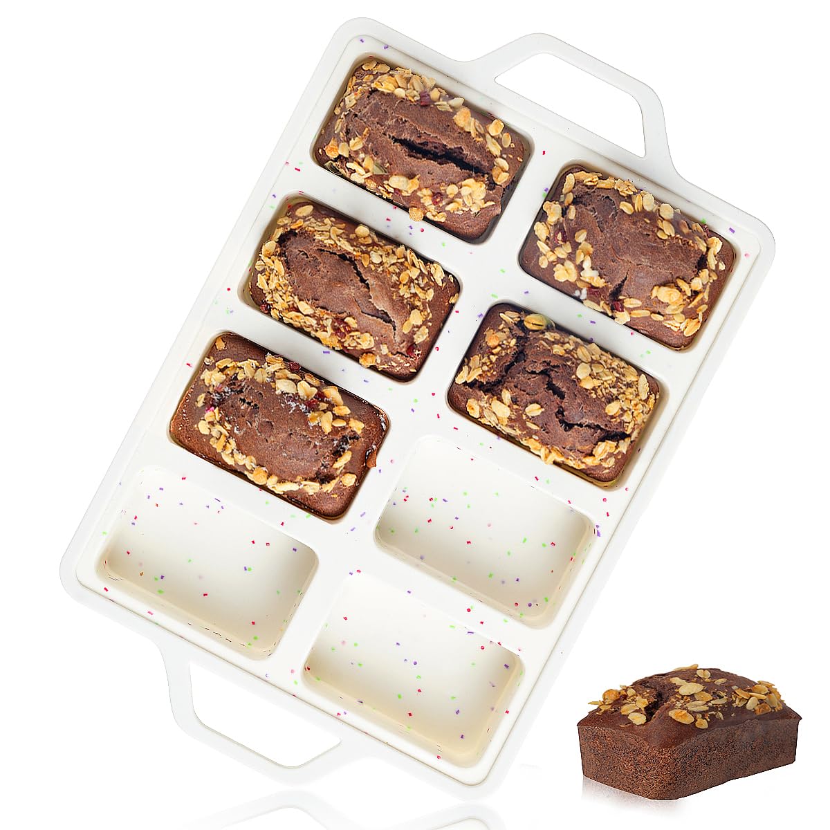 Mini Loaf Pan Silicone, Metal Reinforced Silicone Mini Bread Loaf Pan Nonstick Cornbread Pan 8 Cavities Small Loaf Pans for Baking Bread, Loaf, Meatloaf, Brownie, Butter 1Pack Red