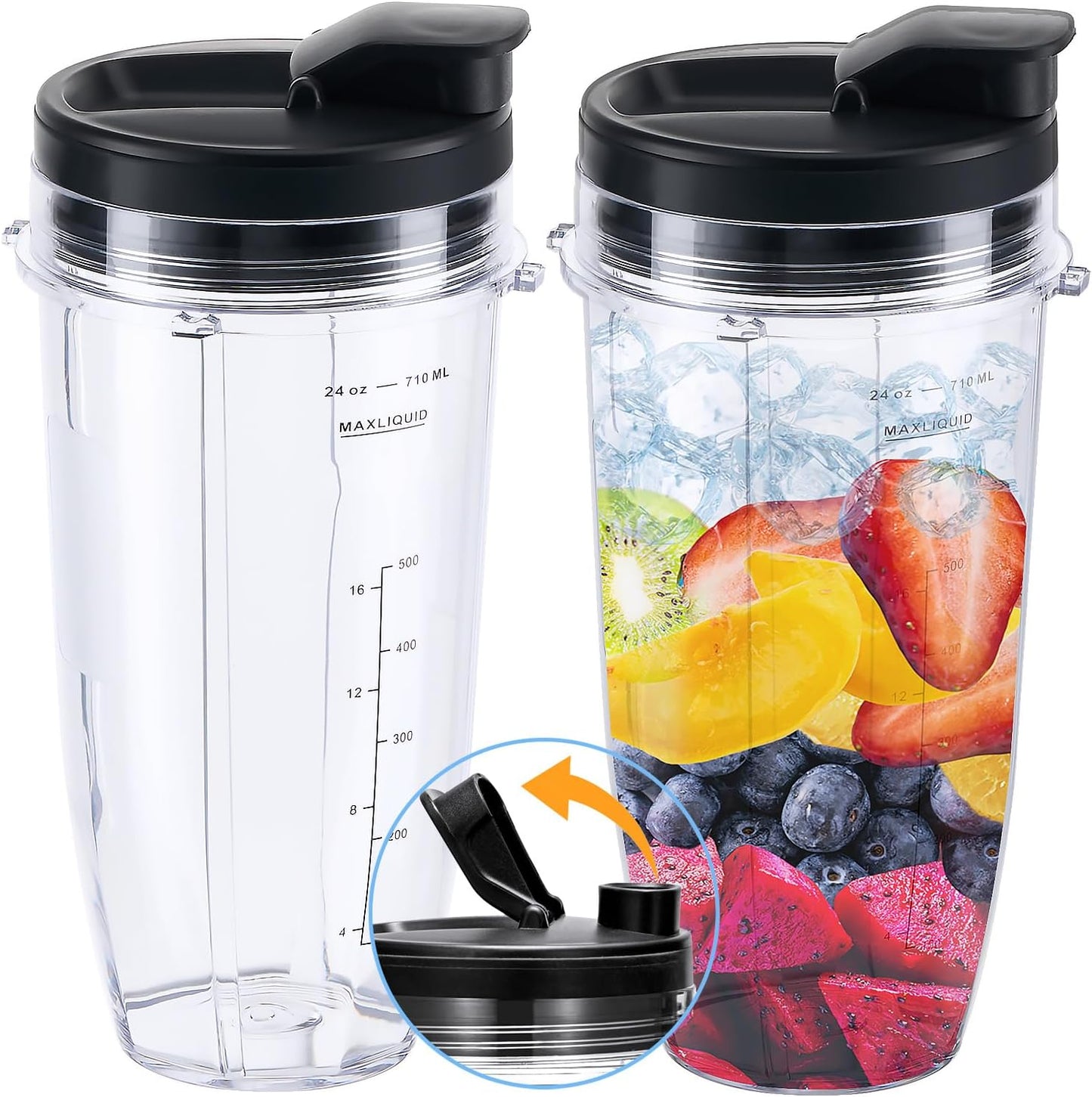 Nutri Ninja 24oz Blender Cup - Sip & Seal Lid for BL450, BL456, BL480, BL640 | 2-Pack
