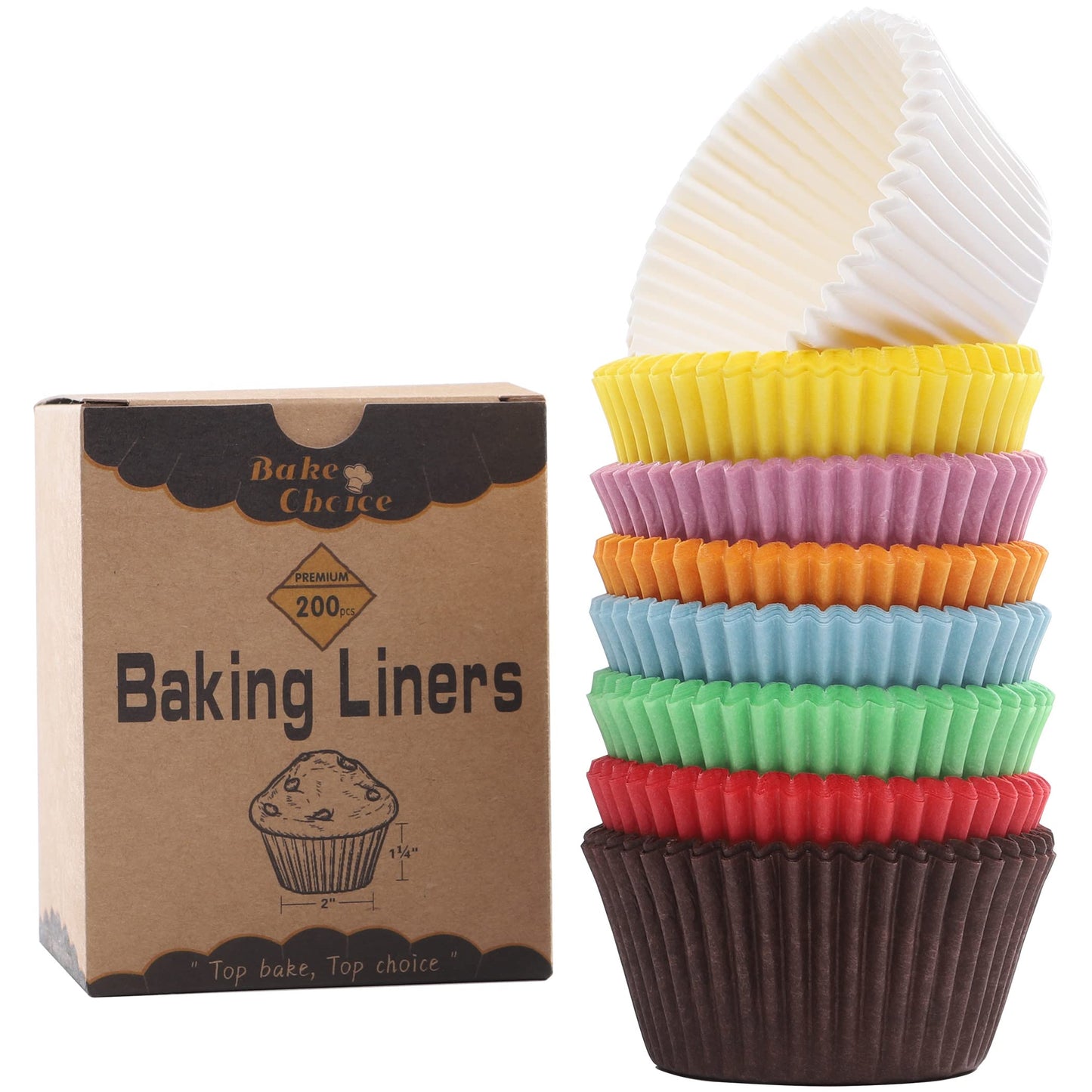 Bake Choice 200pcs Standard Rainbow Cupcake Liners for baking,food-grade cupcake wrappers,greaseproof parchment muffin liners for Christmas decorations