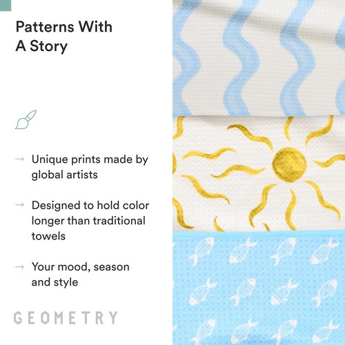 GEOMETRY Tea Towels – Spring & Summer Collection – Quick-Dry, Ultra-Absorbent, Reusable Microfiber Kitchen Towels for Drying & Cleaning - Horizon - 3 Pack