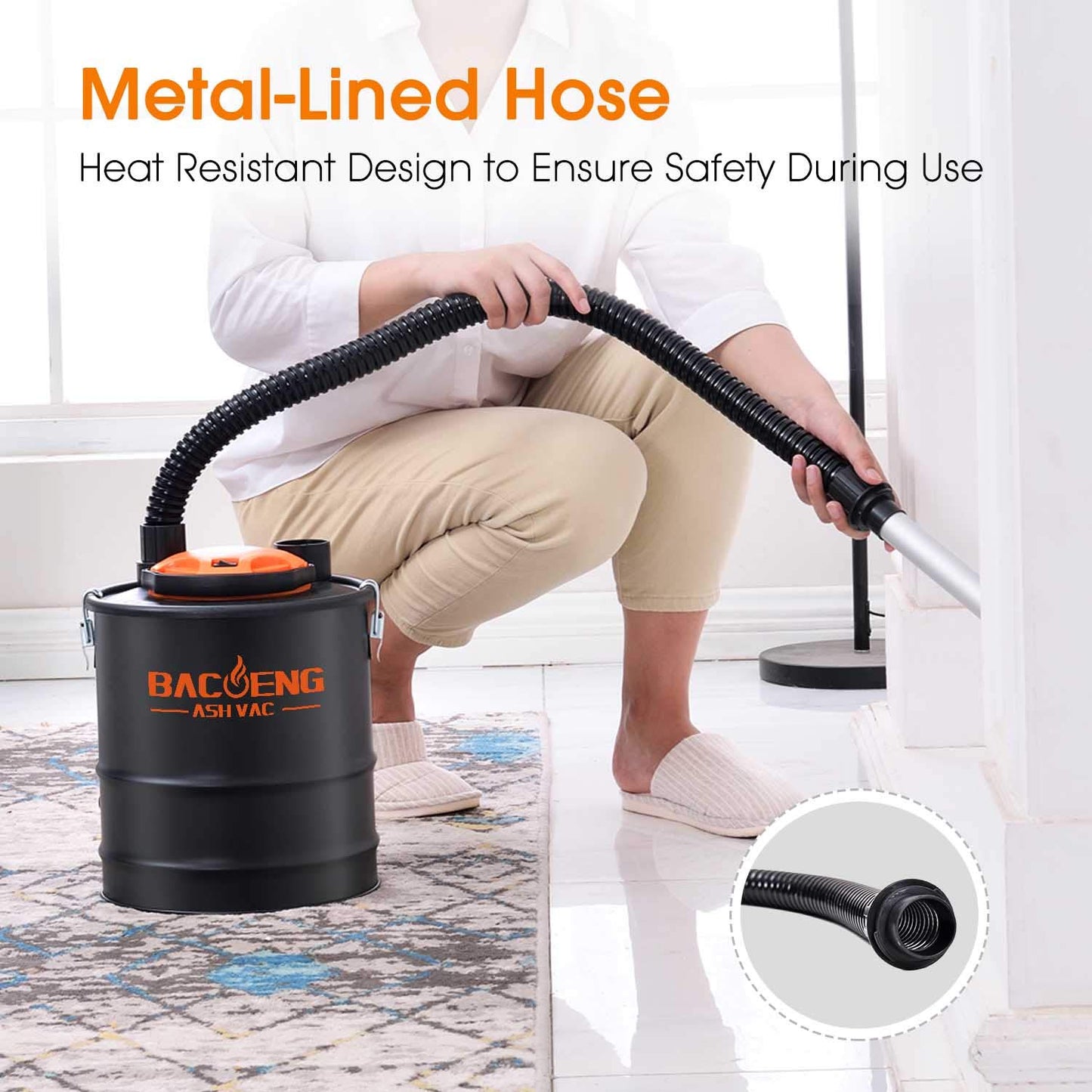BACOENG Ash Vacuum for Pellet Stoves, 4 Gallon Ash Vac, Ash Vacuum Cleaner for Fireplaces, Wood Stove, Pellet Grill