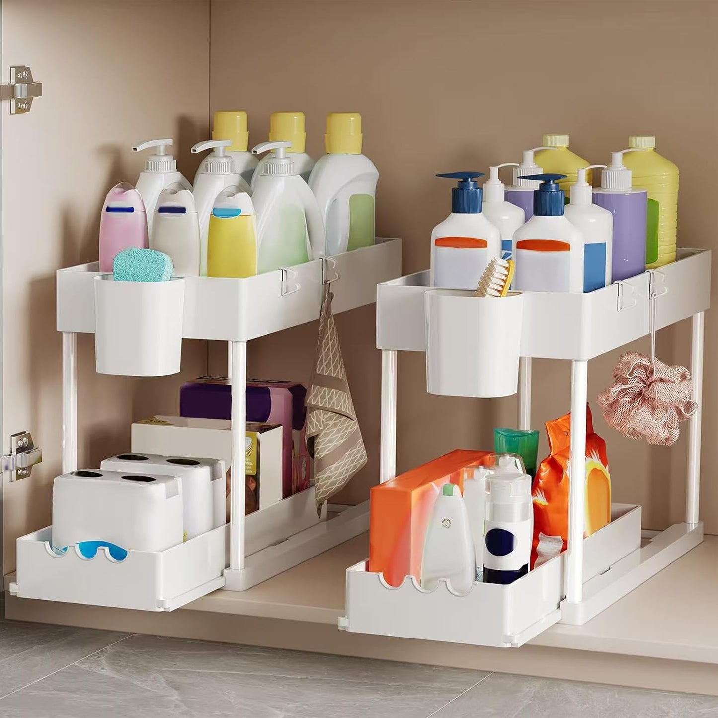 Under Sink Organizers by [Brand Name] - 2-Tier Sliding Cabinet Storage for Bathroom & Kitchen | Easy Pull-Out Design (White)