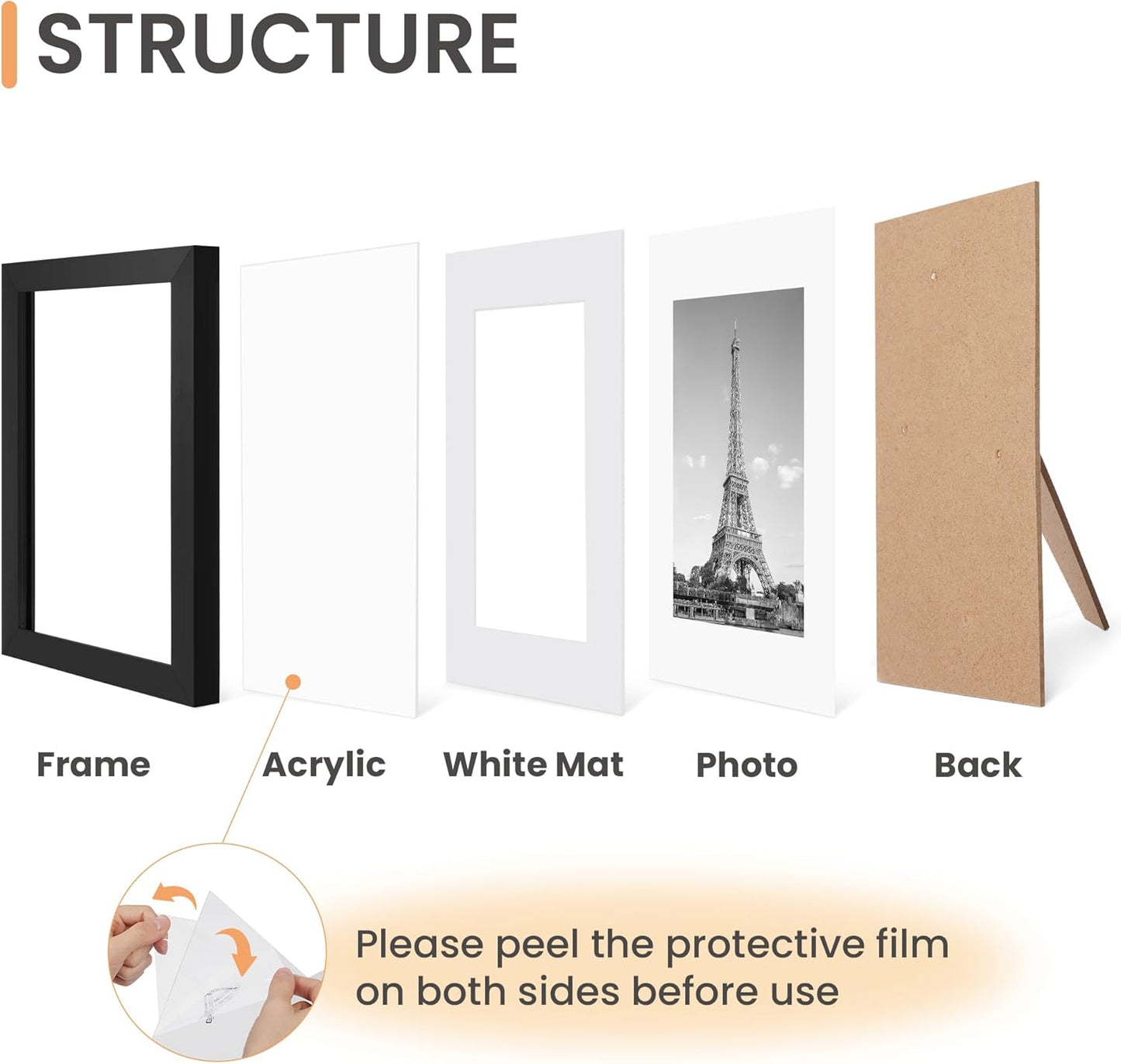 Upsimples 5x7 Picture Frame Set of 10 - Multi-Photo Collage Frames for Wall/Tabletop Display - Black