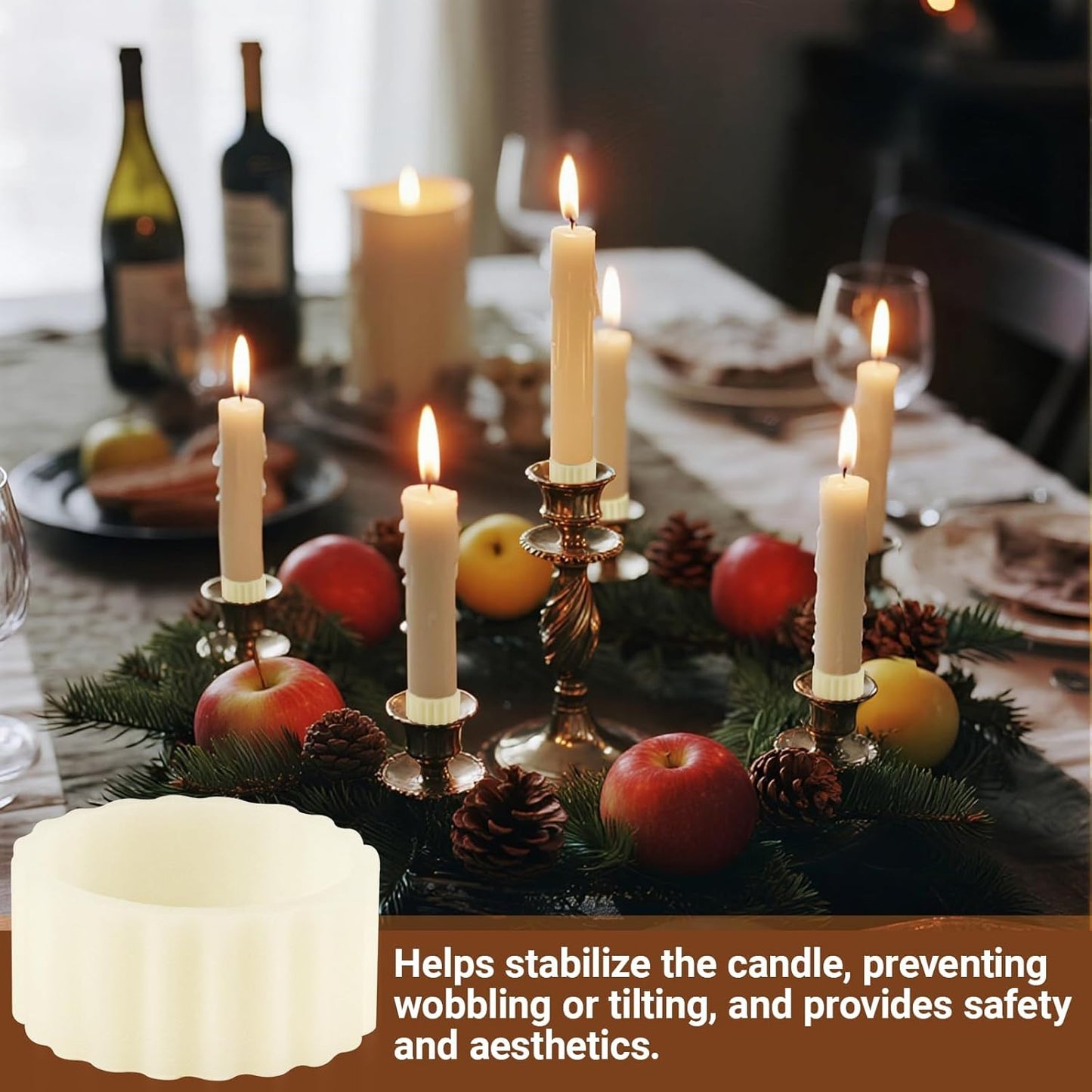 Skiennix 20 Pcs Rubber Candle Huggers - Secure Taper Candle Grips for Stable Base Support