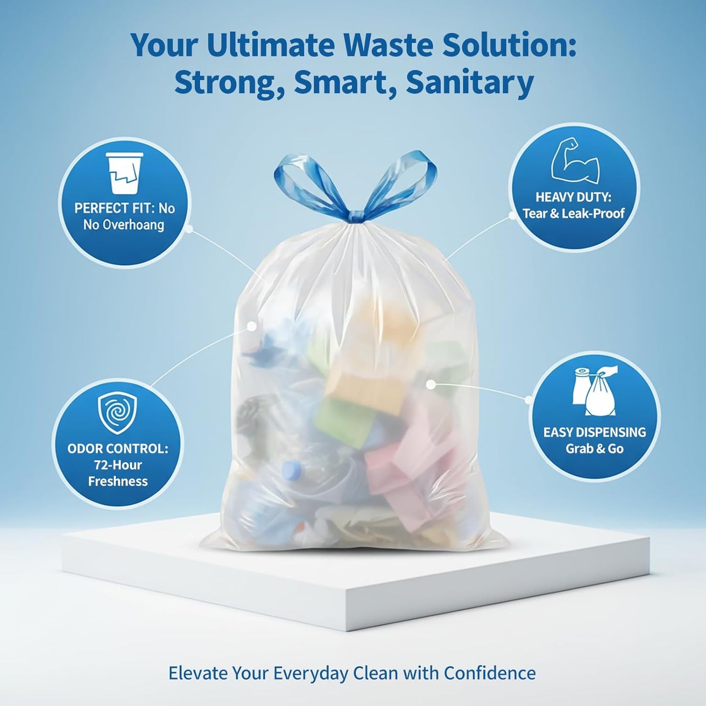 Skiennix 4 Gallon Trash Bags - Thick Drawstring White Plastic Garbage Liners for Home & Office