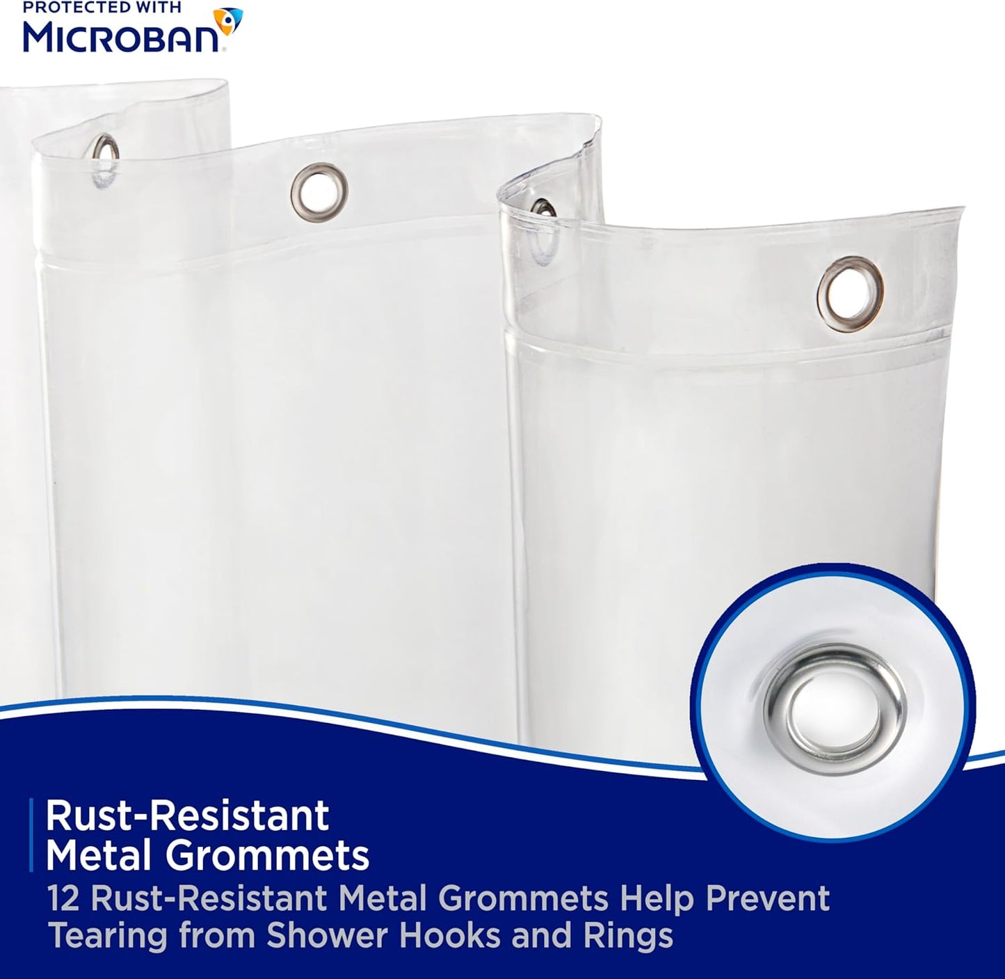 Kenney – Waterproof PEVA Shower Curtain Liner | Medium-Weight Design with Rust-Resistant Grommets, 70" x 72", Clear