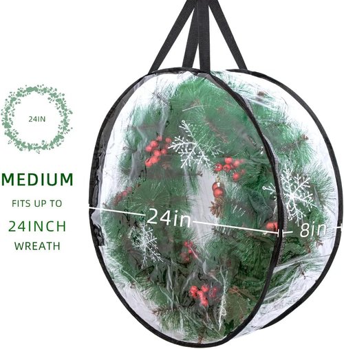 Clear Wreath Storage Bags by [Brand Name] - 2-Pack 24'' Christmas Wreath Containers with Dual Zippers