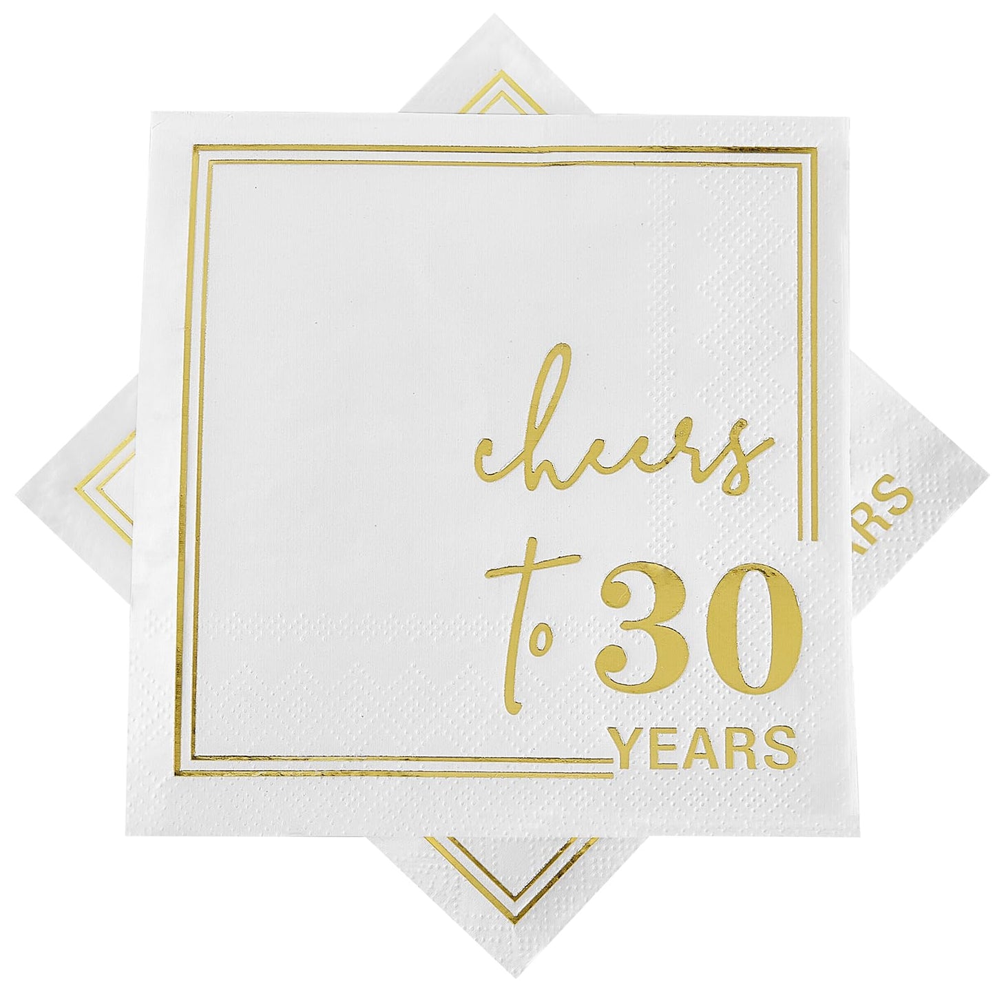 Ottin White Gold Cheers to 30 Years Cocktail Paper Napkins, 5x5 Inches, 50 Counts, 3-Ply Disposable Party Napkins for 30th Birthdays Decorations, Anniversaries, Weddings, Indoor & Outdoor Celebrations