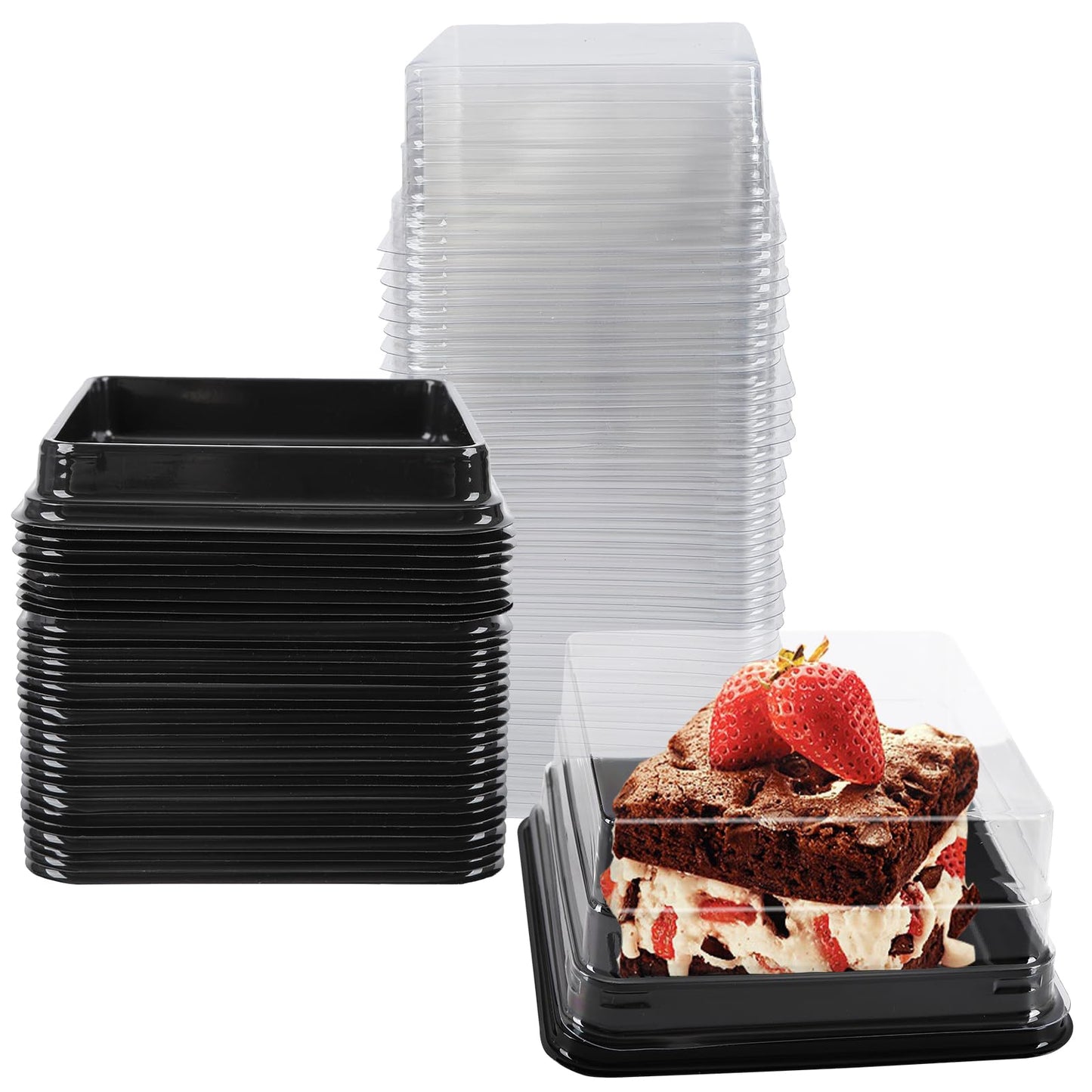Hewnda 50 Pack Black Cake Pans,Bottom 5Inch X Heigh 2.2Inch Clear plastic mini cake box muffins box cookies box wedding birthday gift box