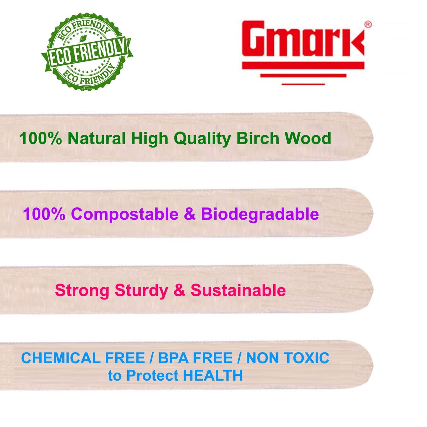 Gmark 5.5-Inch Ultra-Thick Individually Wrapped Wood Stir Sticks (200 Count) - 2.3mm Heavy Duty Birch Stirrers - Hygienic No-Snap Beverage Mixers & Craft Sticks for Coffee & Tea GM1115D