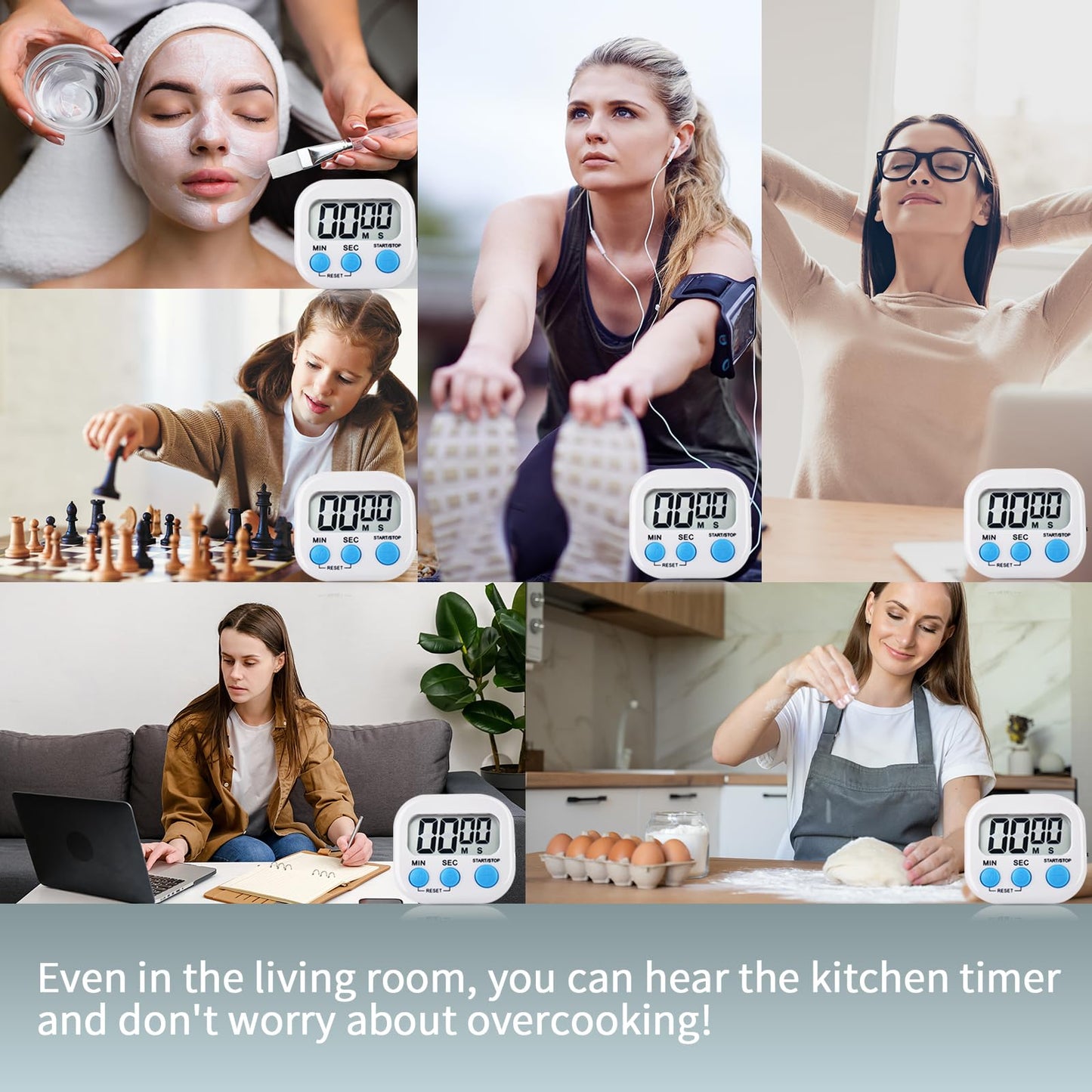 4 Pack White Digital Kitchen Timer Magnetic Digital Timer with Big Display Loud Ring Cooking Timers for Cooking, Game, Gym, Break Time, Classroom (4, White)