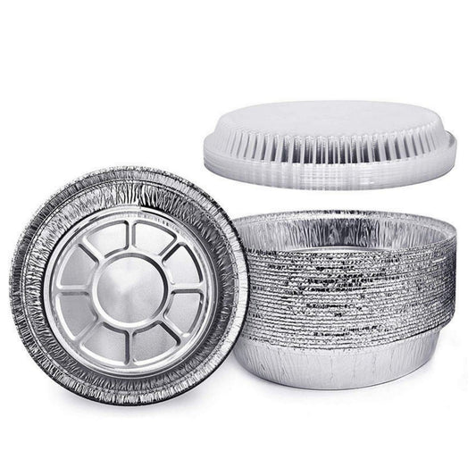 WHDepot 8'' Inch Round Tin Foil Pans Disposable Aluminum Pans with Clear Lids (30 Pack), Freezer & Oven Safe - For Baking, Cooking, Storage, Roasting, & Reheating, Recyclable, Pack of 30