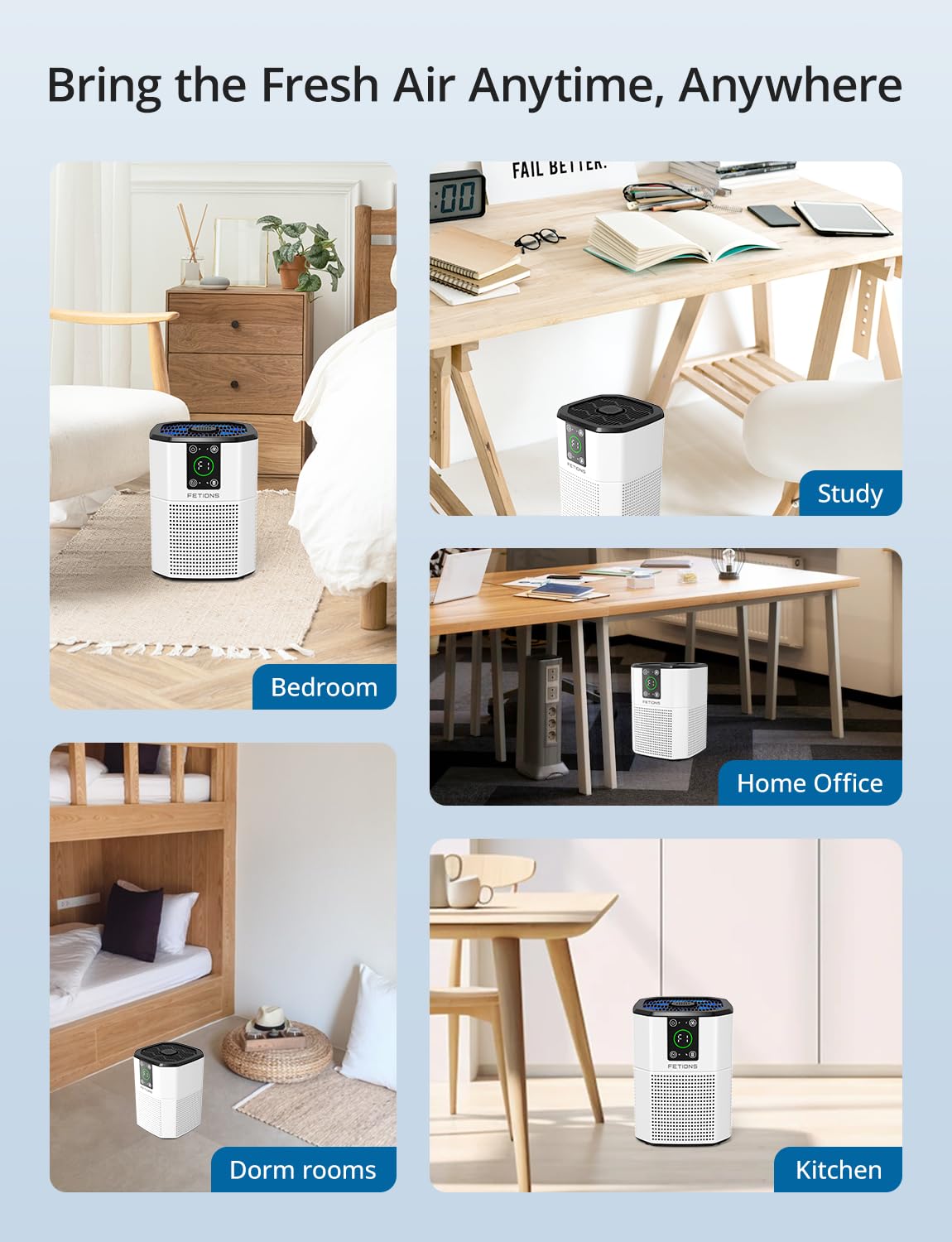 Air Purifiers for Home Bedroom Pets, FETIONS Air Cleaner with Ambient light Fragrance Sleep Mode, Compact with H13 HEPA Filter for Dander Smoke Pollen Odor, 9 Timer Settings, 4 Fan Speeds,White,1 Pack