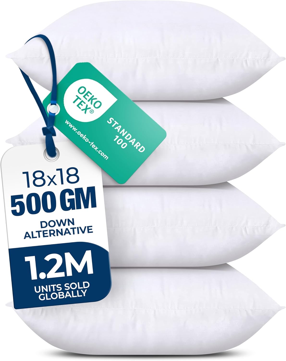 Utopia Bedding Throw Pillows - Set of 4 Fluffy 18 x 18 Inch Down Alternative Pillows for Bed & Sofa