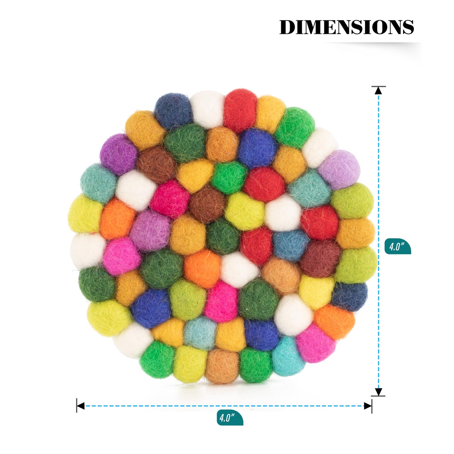 Set of 4 Round Felt Ball Coasters - 100% Merino Wool Table Coasters for Drinks and Bar - Absorbent, Heat Resistant, Thick & Durable Felt Coaster Pads - Handcrafted in Nepal, Eco-Friendly-White, B1400