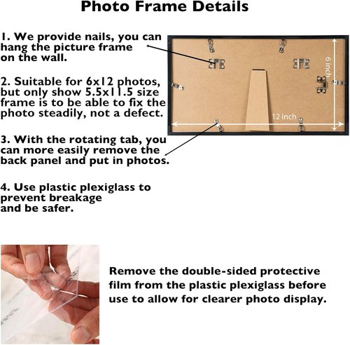 JCJMY 6x12 Black Picture Frame - Versatile Wall Mounting for Horizontal or Vertical Display