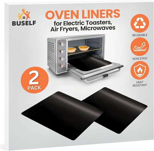Buself Toaster Oven Liner - Nonstick & Heat Resistant Reusable Air Fryer Liners | 9x11", 2 Pack, Black