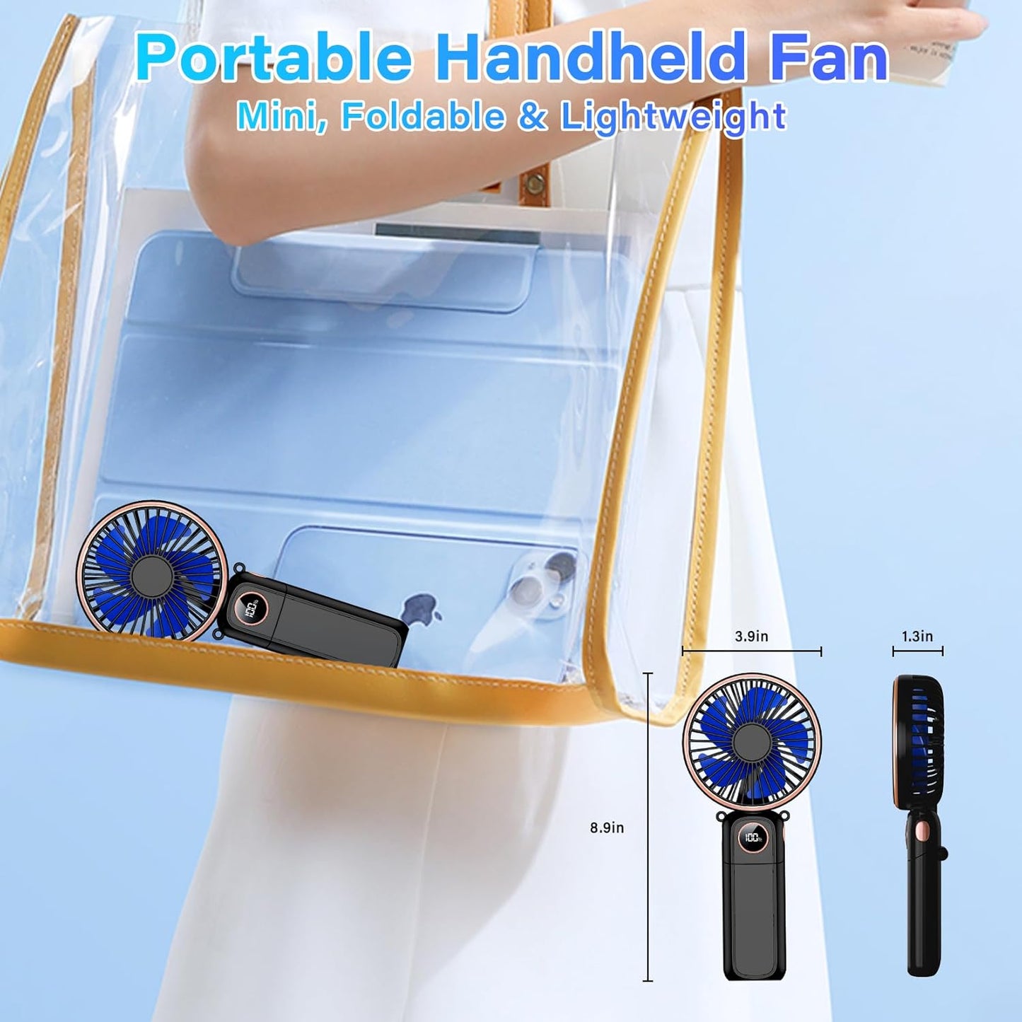 Skiennix Portable Handheld Fan - USB Rechargeable Mini Fan with 22-Hour Runtime & LED Display | 6 Speeds, Perfect for Travel & Outdoor Use