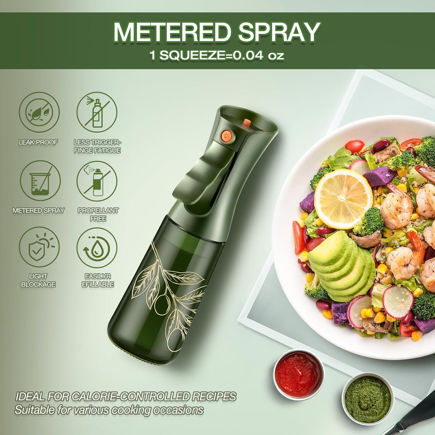 Skiennix Glass Olive Oil Sprayer - Continuous Cooking Spray with Portion Control | 200ml Green Bottle