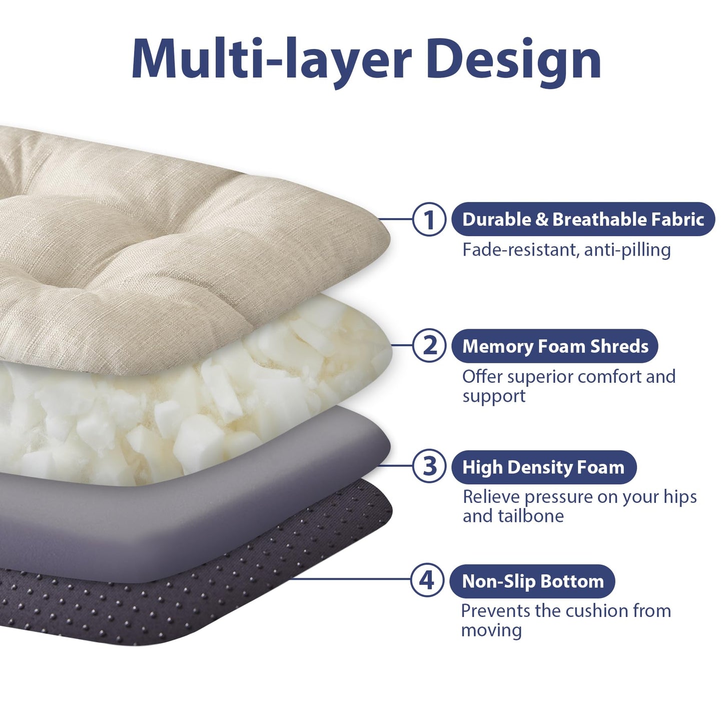 IASEAHK Kitchen Chair Cushions for Dining Chairs, Foam Dining Chair Cushion, Tufted Indoor Chair Pads with Ties & Non Slip Backing, Seat Cushion for Chair 16.5” x 16.5” x 3.5”, Set of 4, Beige