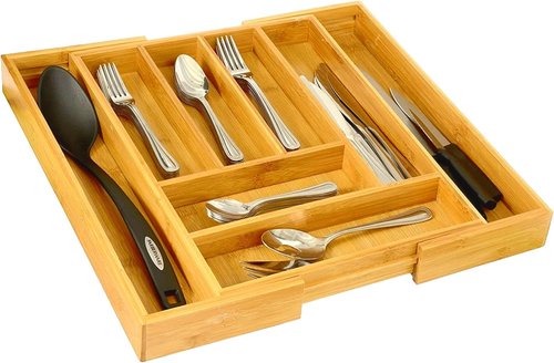 Home-it Expandable Cutlery Drawer - Utensil Organizer with Flatware Dividers | Adjustable Kitchen Holder