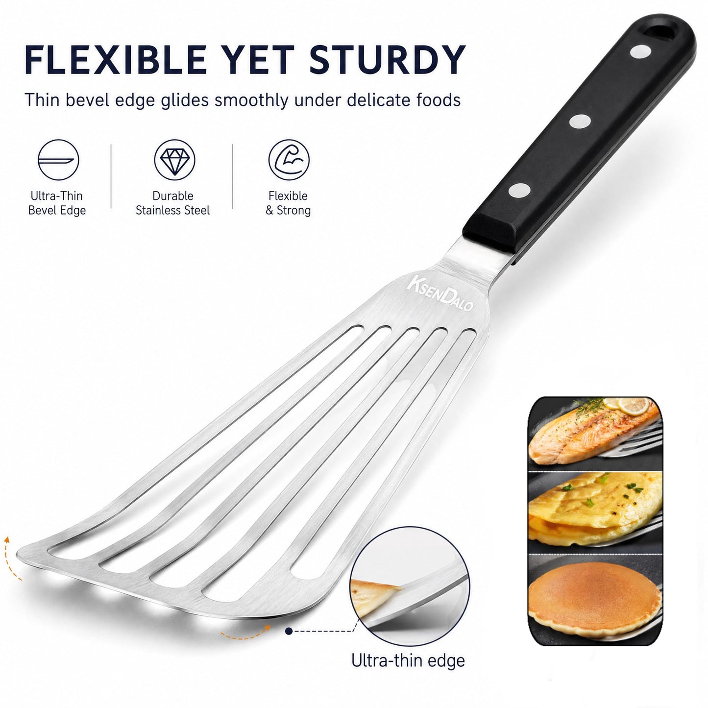 KSENDALO 2 Pack Flexible Fish Spatula Stainless Steel for Kitchen