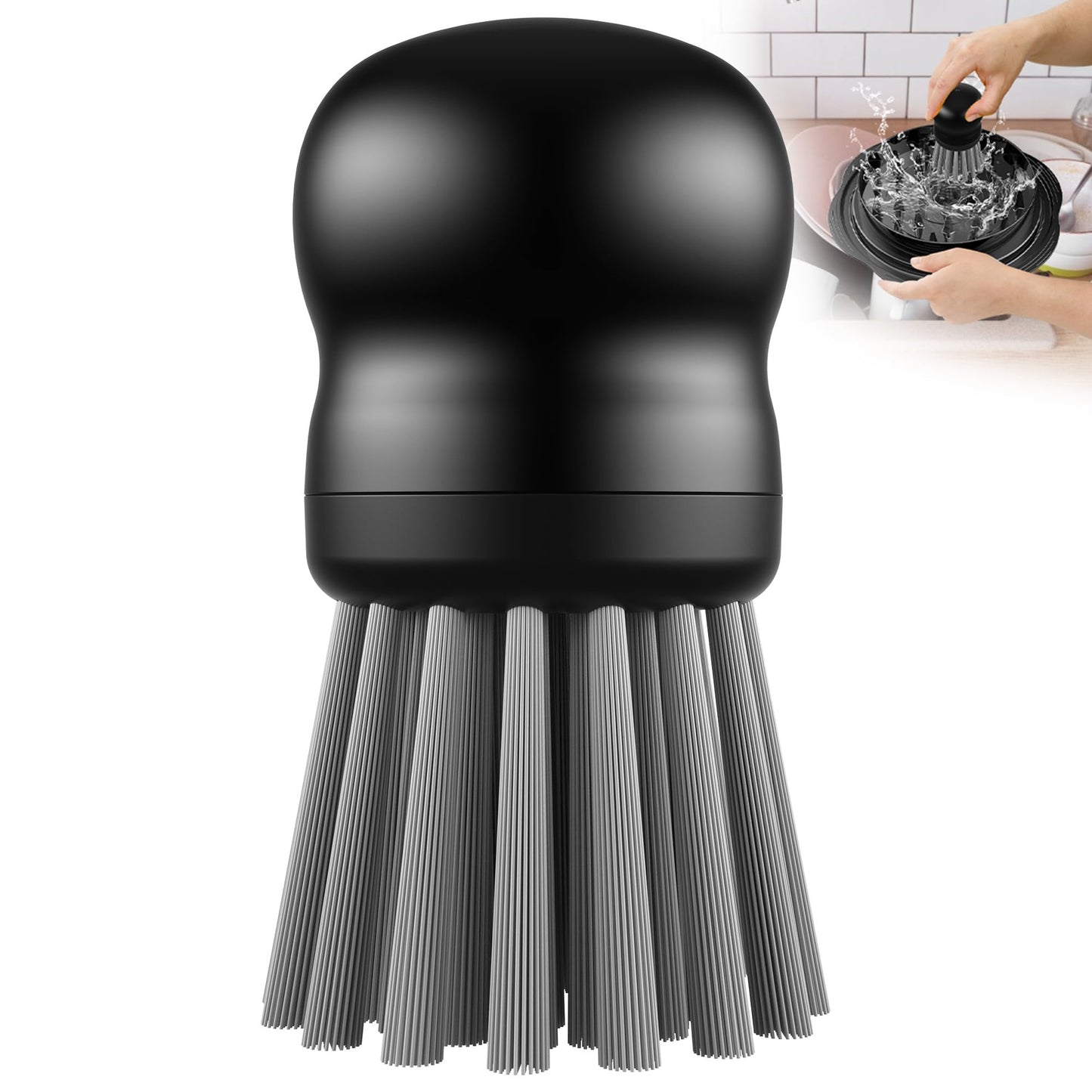 Mini Dish Brush for Cleaning Chicken Shredder, Palm Brush Dish Scrubber with Ergonomic Grip, Kitchen Brush for Washing Dishes, Pans, Pots, Sink (1, Black)