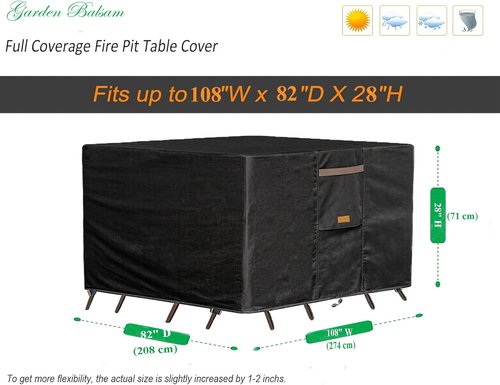 600D Heavy Duty Waterproof Patio Furniture Covers - UV Resistant Rectangular Table & Chair Covers | 108" W x 82" D x 28" H - Black