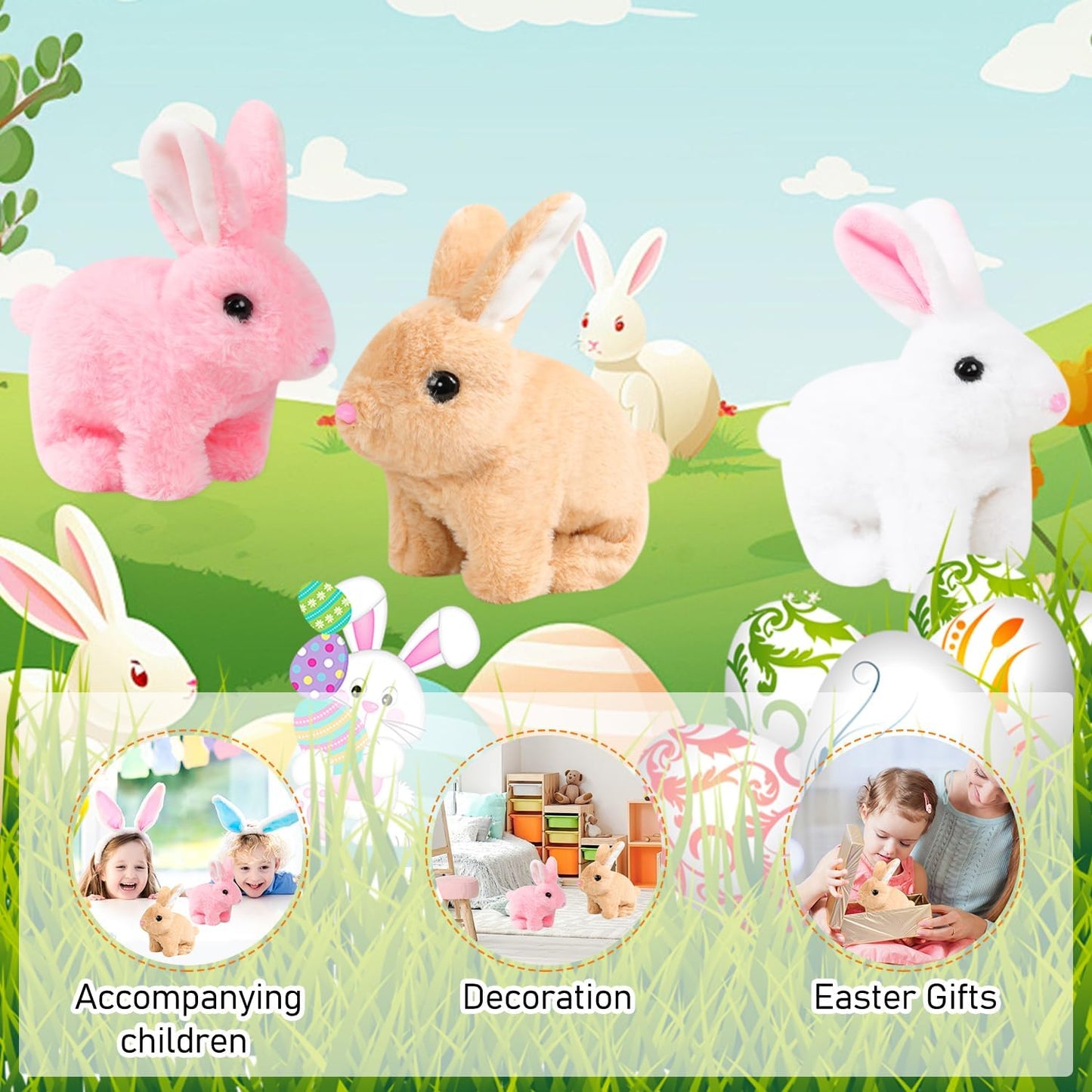 Vizela Realistic Rabbit Toy - Interactive 7'' Plush Bunny with Lifelike Movements | Perfect Easter Gift (Brown)