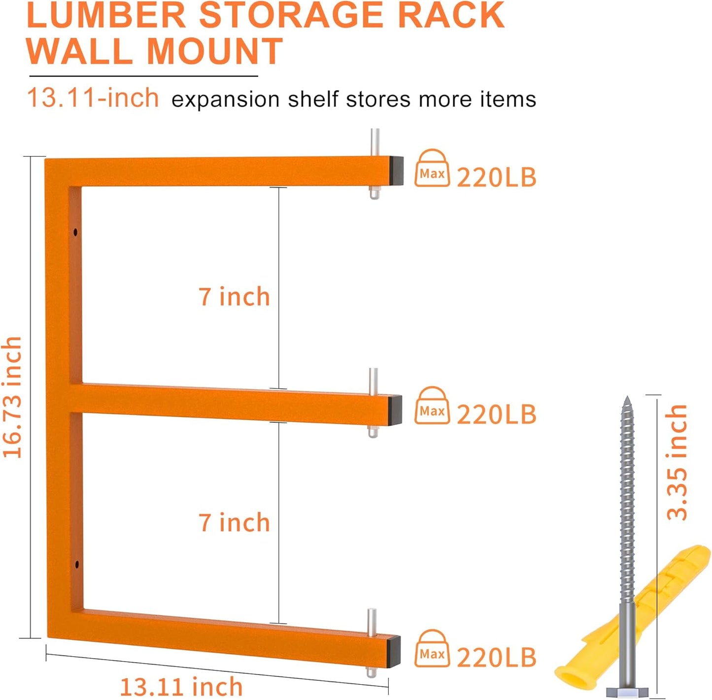 Lumber Rack Heavy-Duty Wall-Mounted Lumber Storage System | 1320 LB Capacity, 6-Level Organizer, Orange (4 Pack)