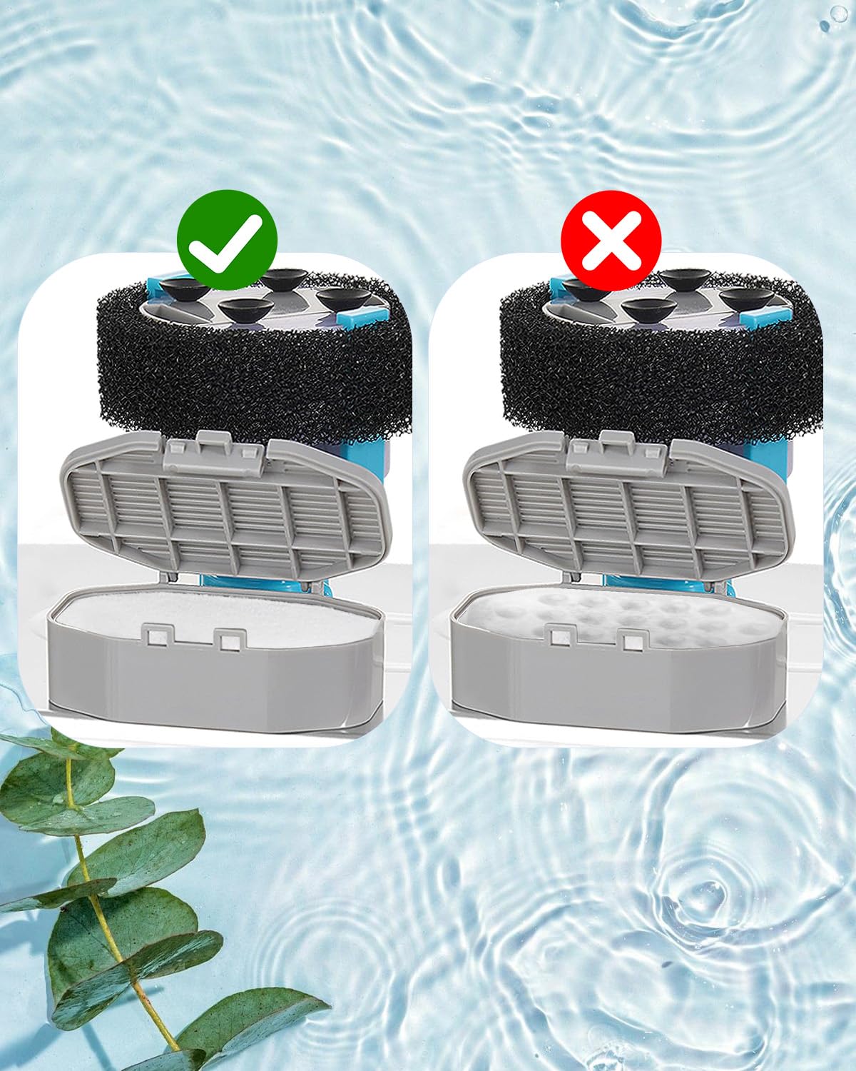 8 Pack Replacement Filters & 8 Pack Pre-Filter Sponges Set for 3.2L/108oz Pet Cat Water Fountain, Pet Fountain Filter Replacement (16 Filters & 16 Sponges)