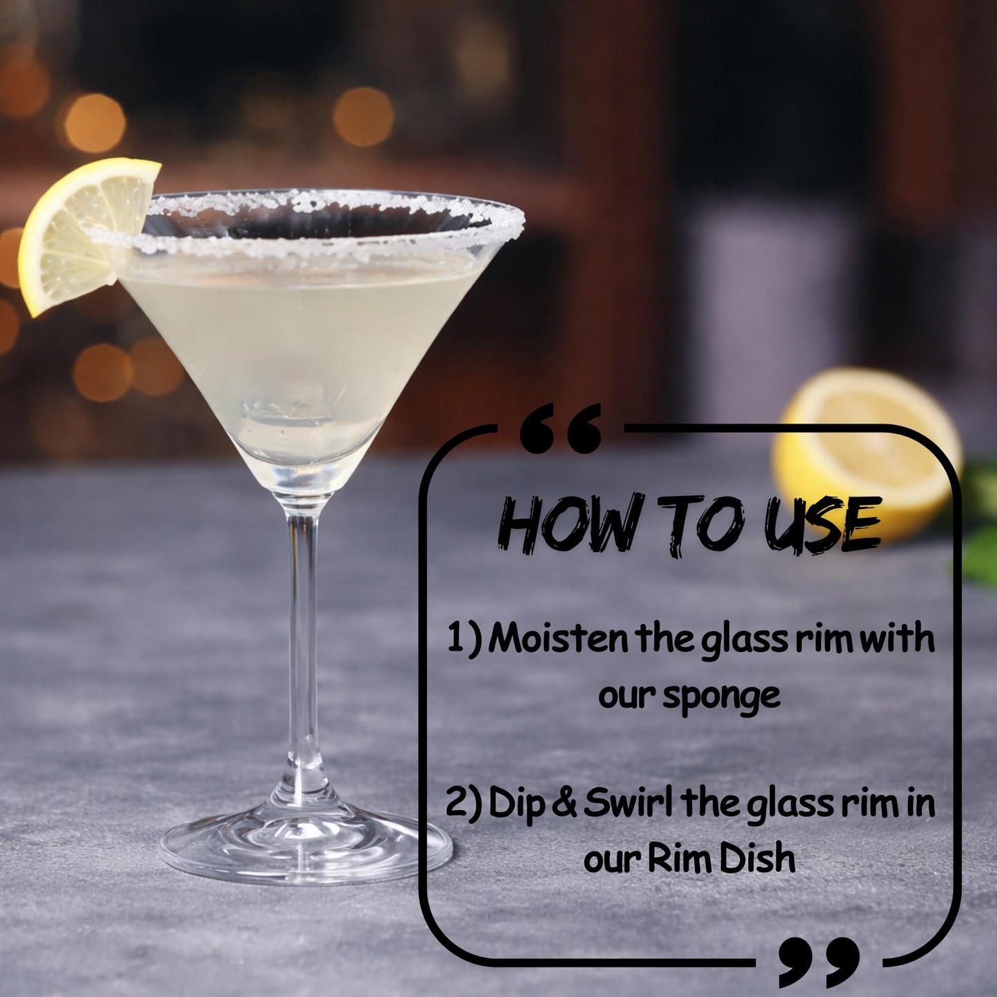 RoxiSpice Margarita Salt Rimmer Set (6 oz, Margarita Lime) Flavored Rimming Garnish for Cocktail Glasses, Complete System with Rim Dish and Wetting Sponge