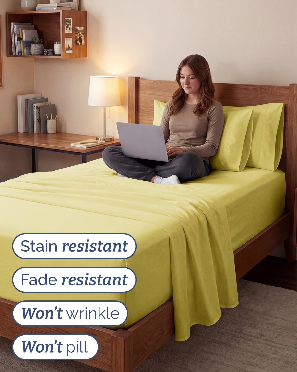 Skiennix Extra Deep Twin XL Sheet Set | 4-Piece Breathable Cooling Bedding - Soft, Wrinkle-Free Yellow