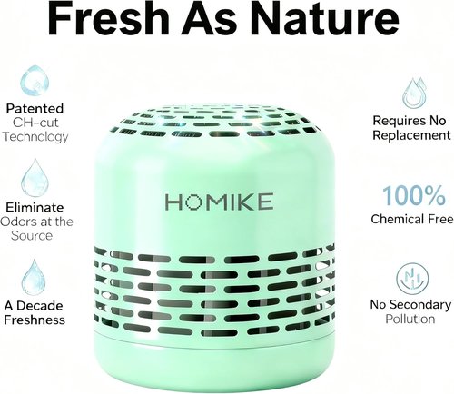 HOMIKE Refrigerator Deodorizer - Long-Lasting Odor Eliminator for Fridge, Closet & Car | Green