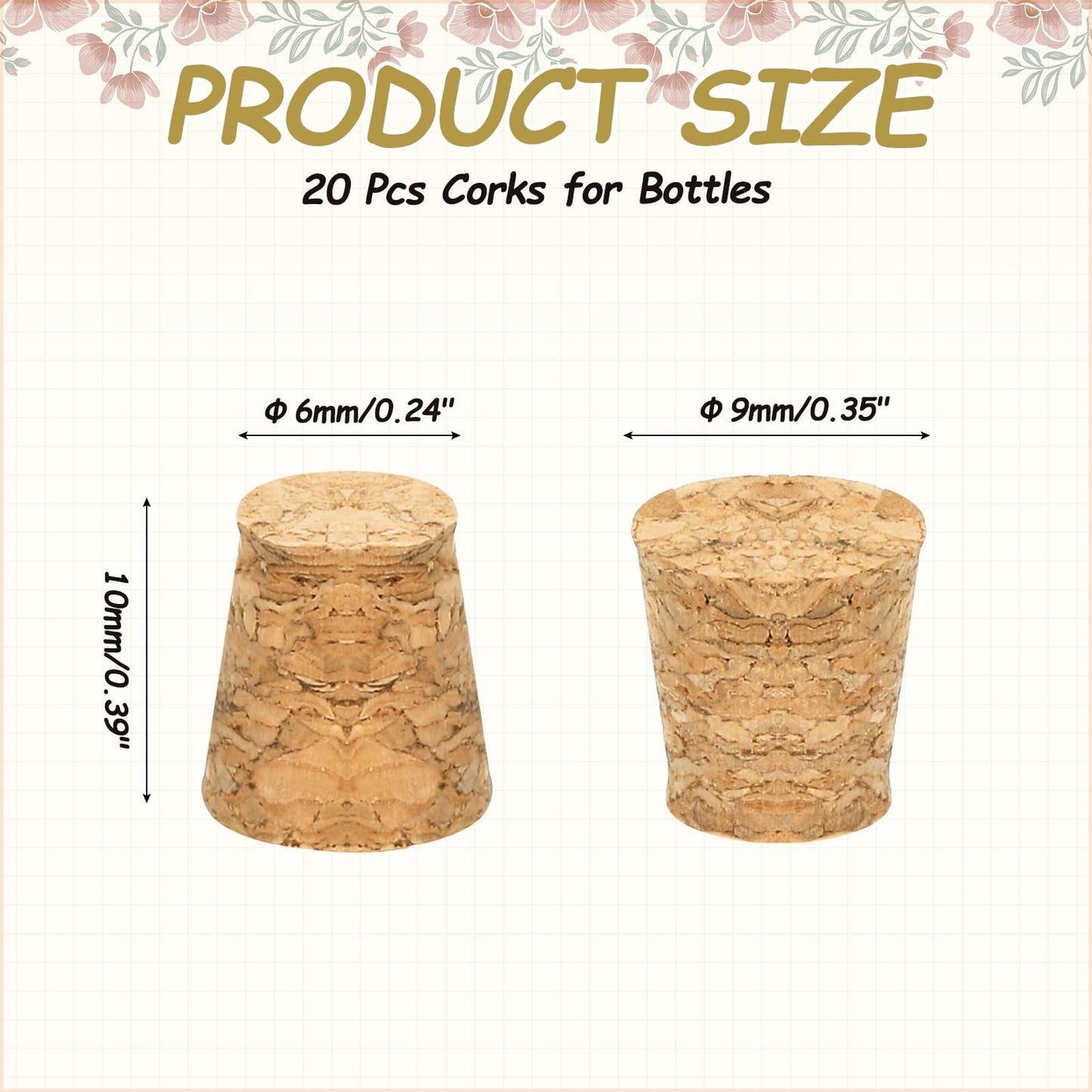 MECCANIXITY 20 Pcs Cork for Bottles Stoppers Cork Plugs, 0.35x0.24x0.39 Inch Soft Wood Natural Tapered Corks for Bar Restaurant DIY Crafts