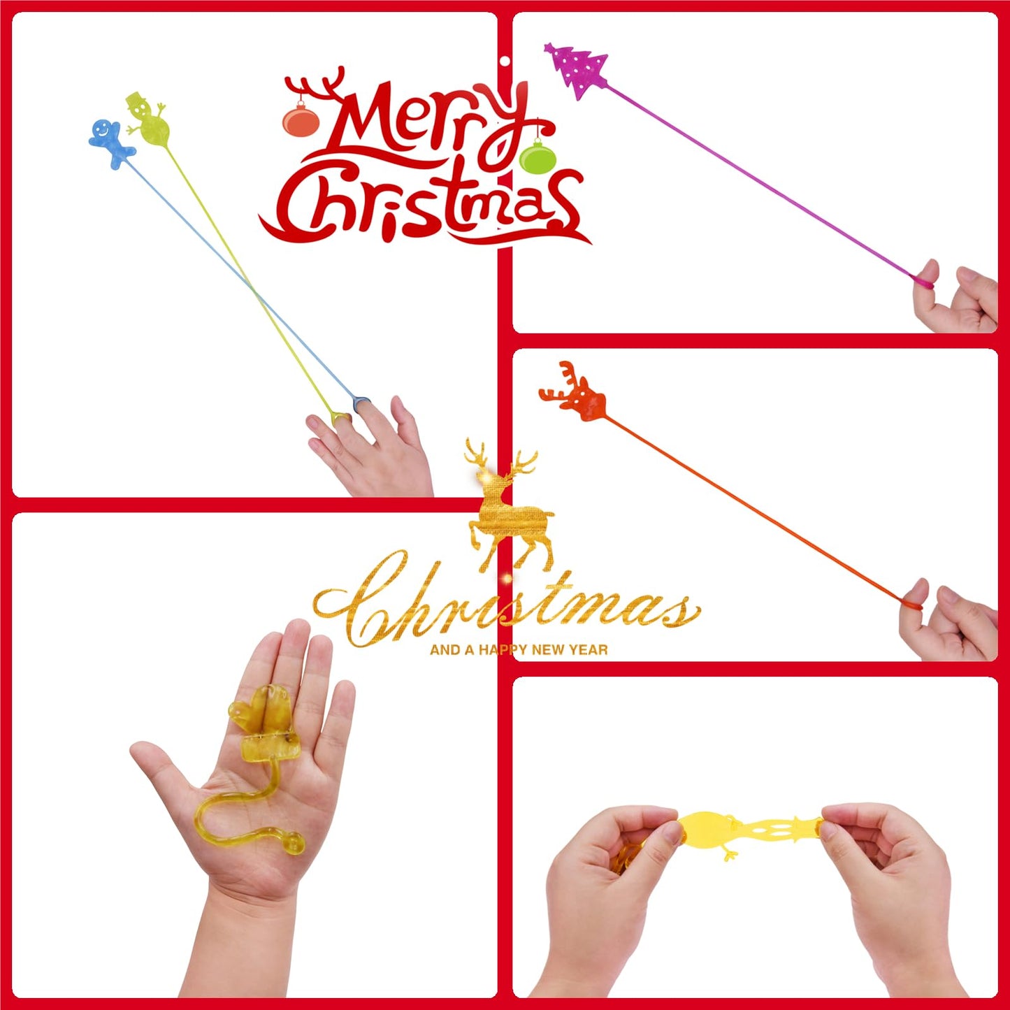 Menzcci 24 Pack Christmas Sticky Hand Toys, 8 Styles Christmas Stocking Tree Hat Glove Deer Snowman Sticky Stretchy Toys for Kids Boys Girls Christmas Stocking Stuffers Party Favors Gifts