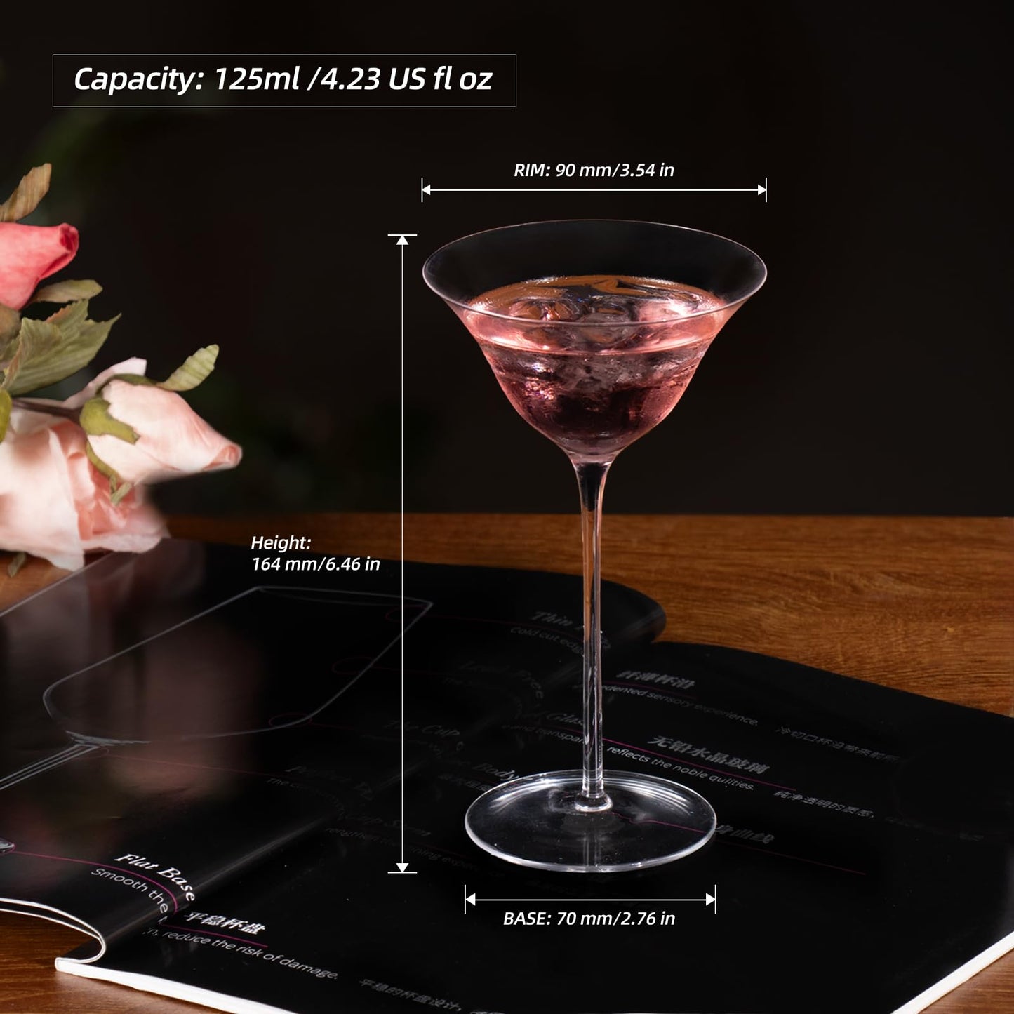 KAMMAK Martini Glasses Set of 2, 4.23 oz Clear Crystal Cocktail Glasses with Stem, Reusable Cocktail Glassware for Wedding Birthday Party, Bar, Margarita, Whiskey, Gin, Tequila, CT2201
