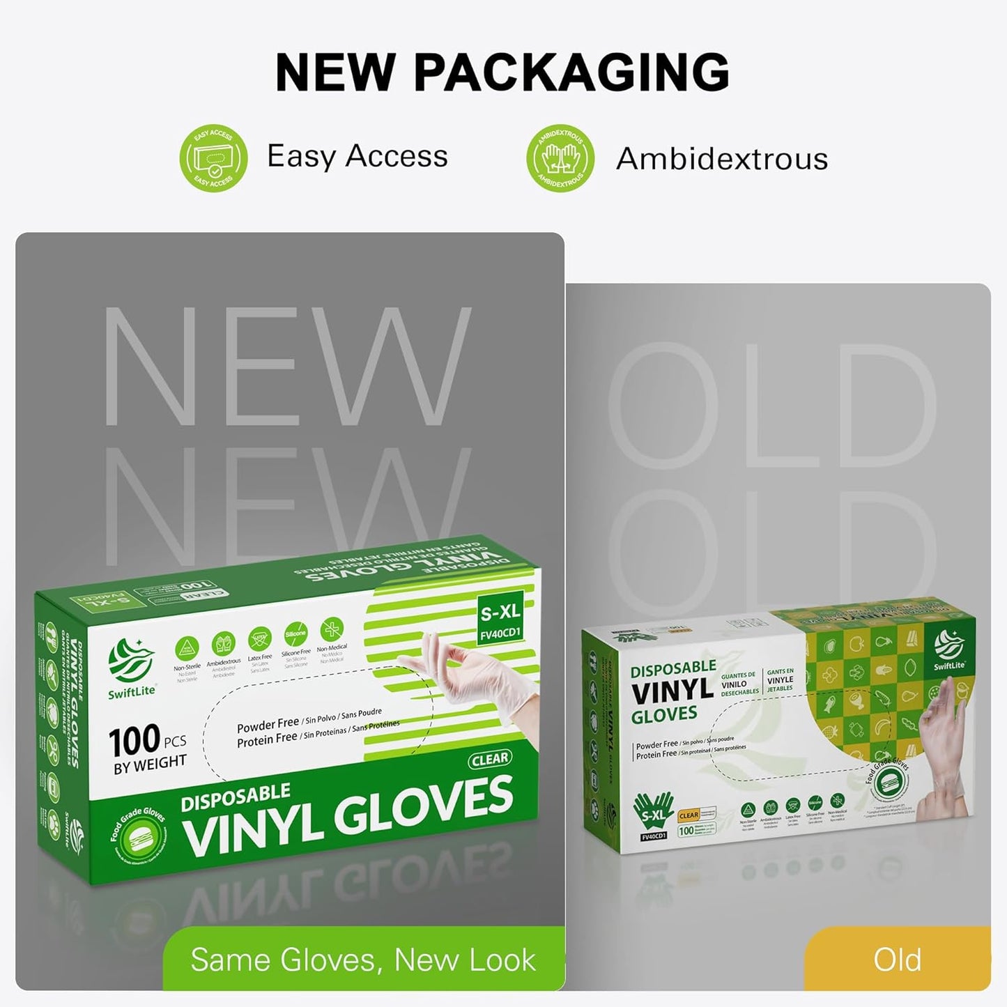 SWIFTLITE Disposable Vinyl Gloves - Food Safe, Latex-Free, Powder-Free Clear Cooking Gloves | 100 Count