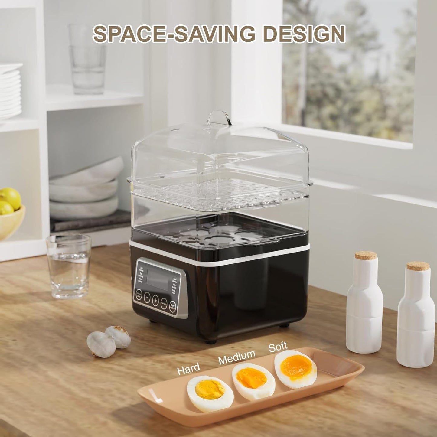Skiennix 4 QT Electric Food Steamer - 2 Tiers BPA-Free Stackable Baskets | Rapid Egg Cooker with Auto Shut-Off