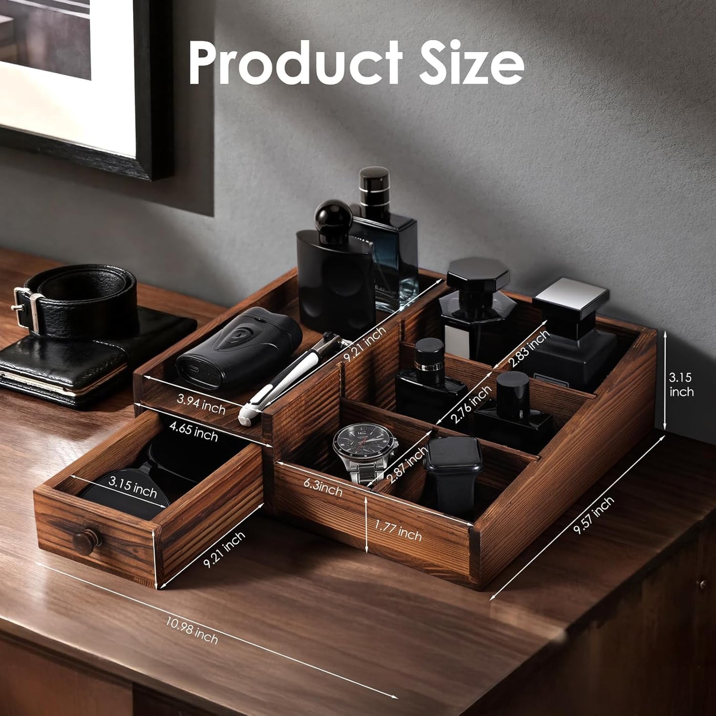 **Regine Switzerland Bathroom Countertop Organizer - Adjustable Perfume & Cologne Stand in Bourbon Brown**