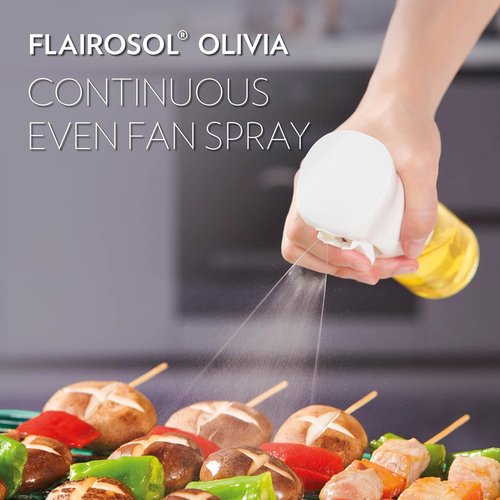 FLAIROSOL Olivia Signature Olive Oil Sprayer - Advanced Fine Mist Technology, Refillable Glass Bottle, 130ml (Golden Leaves)