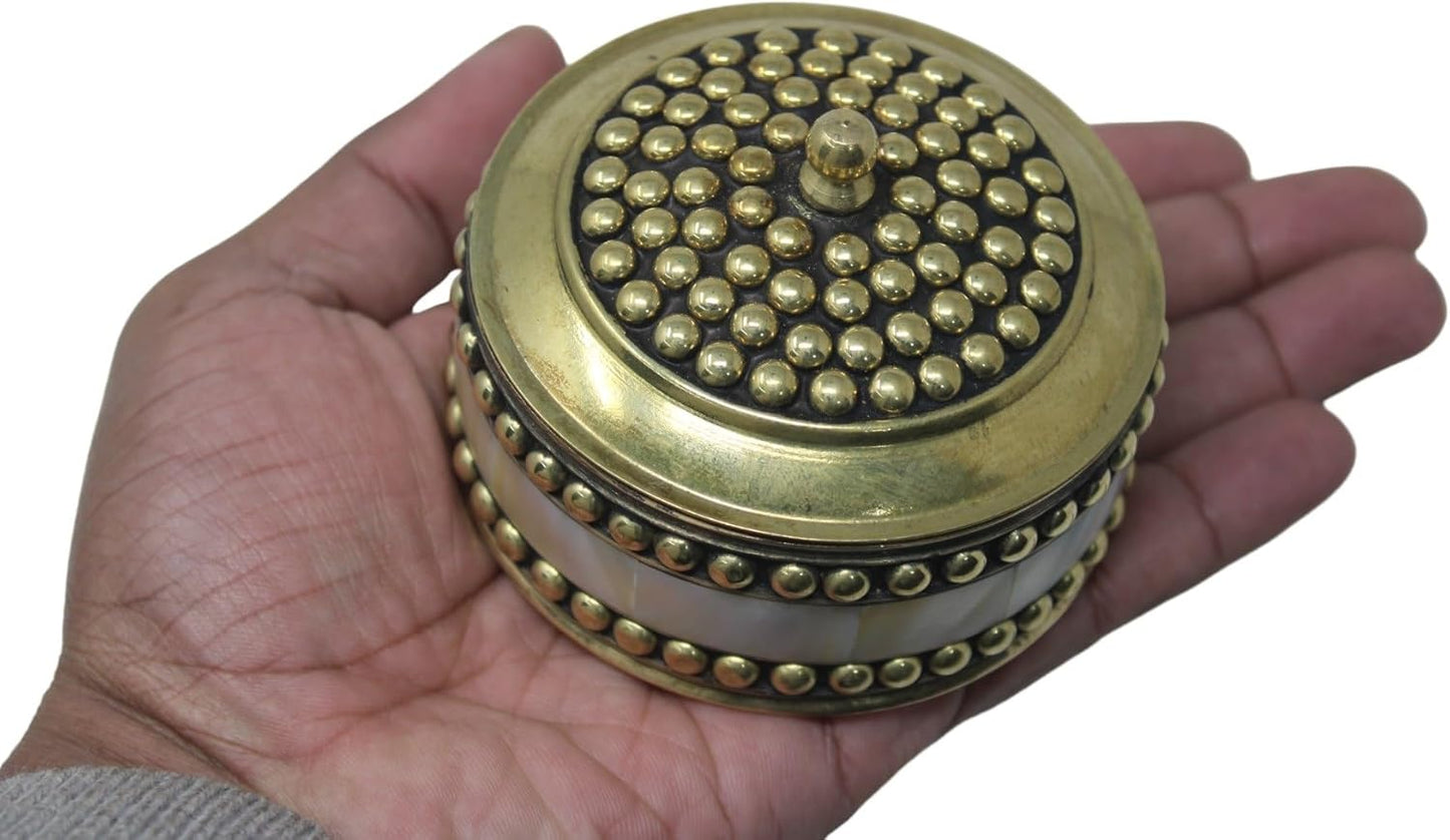 Decorative Jewelry Trinket Box Unique Gift For Home Décor Antique Metal Case with Mother of Pearl Sindoor Box/Coin Box (All Set Black)