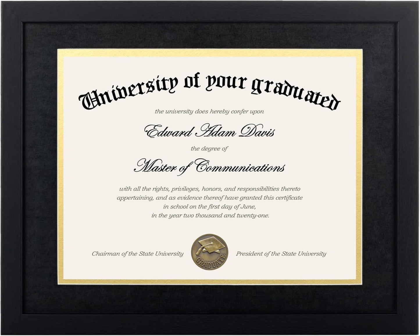 Upsimples Diploma Frame - 11x14 Certificate Display with High Definition Glass | Black Double Mat, 1 Pack