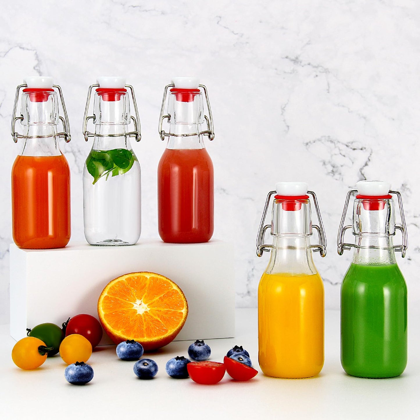 YEBODA 9 Pack 4oz Swing Top Glass Bottles,Small Flip Top Glass bottles with airtight Caps for Home Brewing,Kombucha,2nd Fermentation,Kefir,Beverages,Soda,Oils,Vinegar,Limoncello,Vanilla extract