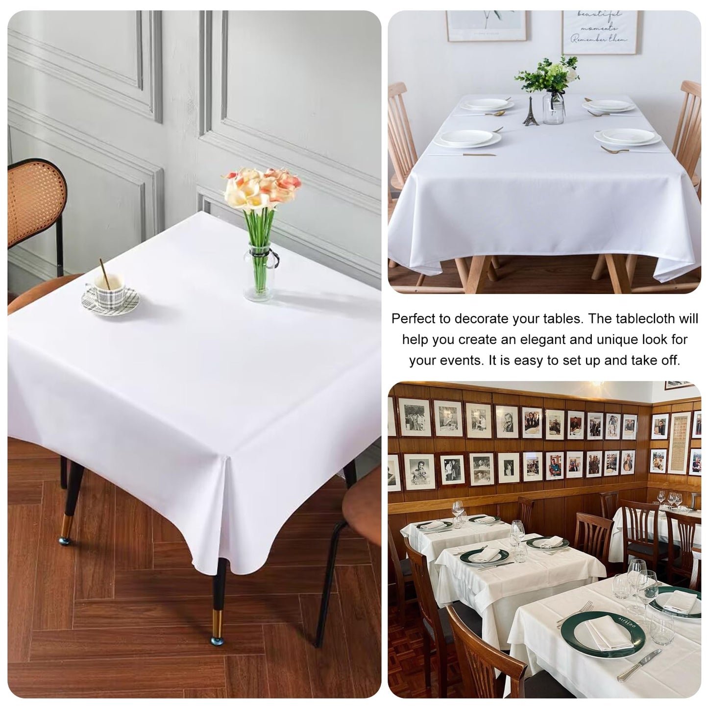 JALANCY 4 Pack Square Table Cloth 52x52 Inch White Tablecloth Machine Washable Fabric Polyester Table Cover for Dining, Buffet Parties, Picnic, Events, Weddings and Restaurants（White）