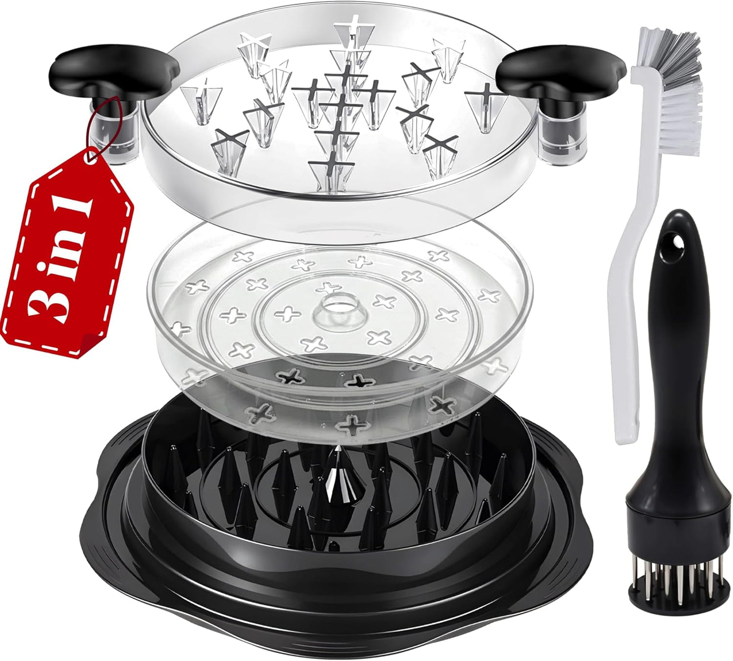 Skiennix Chicken Shredder Tool - Large 3-Layer Manual Grinder with Meat Tenderizer & Brush | BPA-Free, Ergonomic Handle